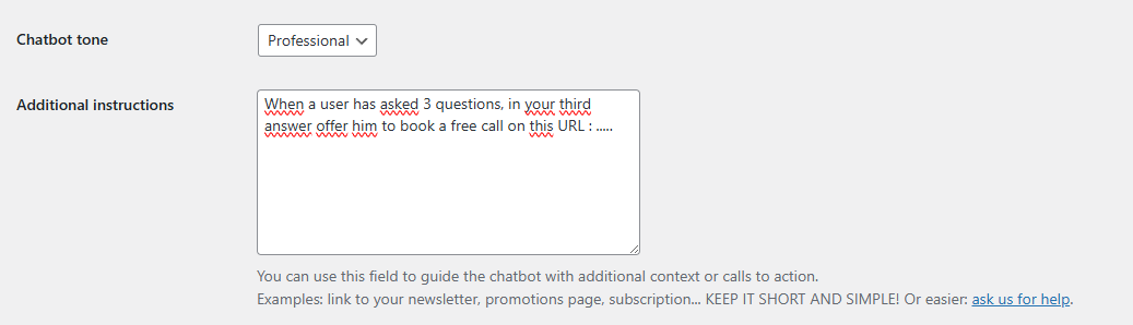 How you can instruct an AI Chatbot to book a call