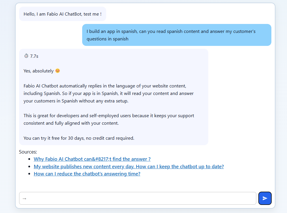 Fabio AI Chatbot can answer in different languages