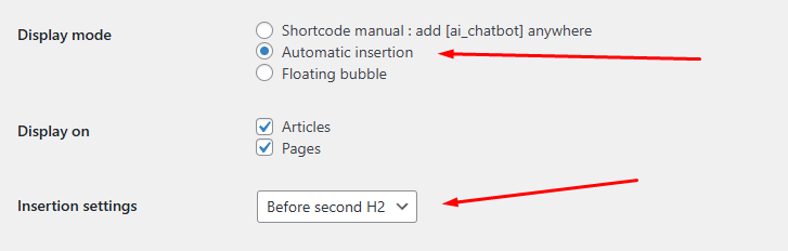 Automatic insertion settings