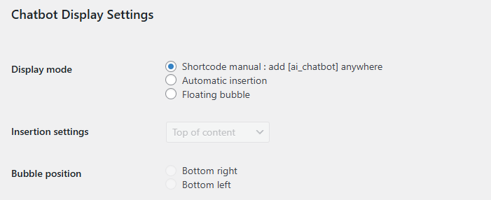 Fabio AI Chatbot settings