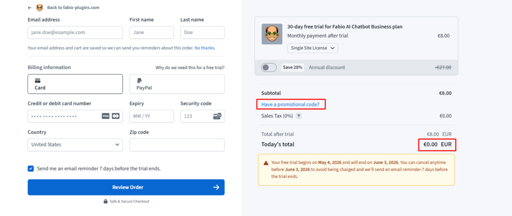 Fabio AI Chatbot Payment Gateway