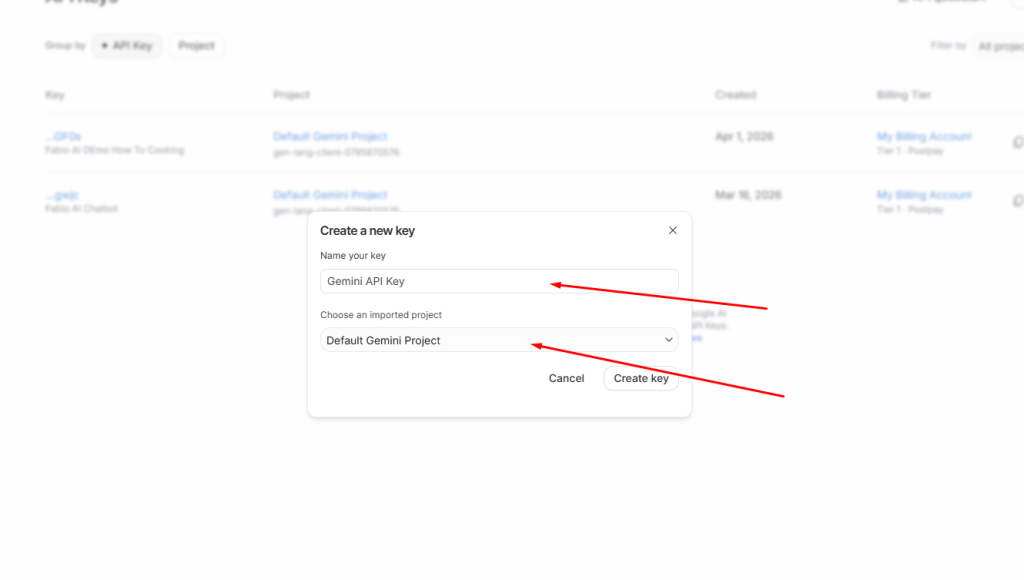 Enter a name for your Gemini API Key