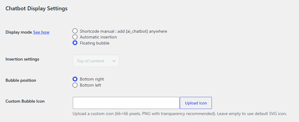How to set the popup bubble in Fabio AI ChatBot